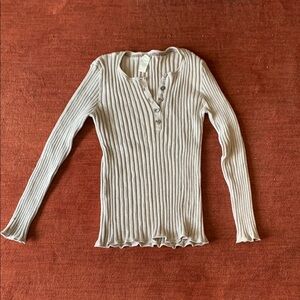 Ribbed Long Sleeve Henley Top - Gray